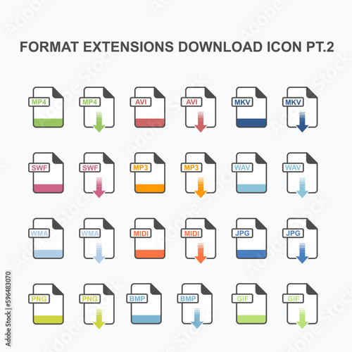 Set of Multimedia Format Extension Download Icon - Icon For Web and Graphics Design.