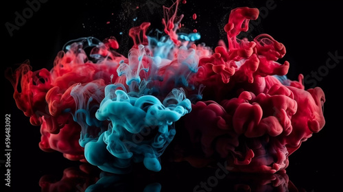 red and blue smoke on black background 