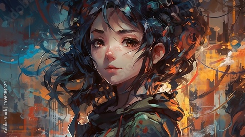 anime-style drawing of a woman