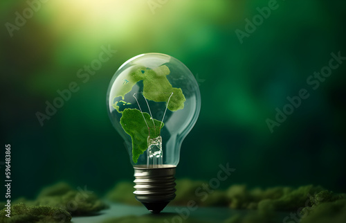 The light bulb represents green energy for technology environmental friendly renewable energy or clean circular energy concept. sustainable energy sources.