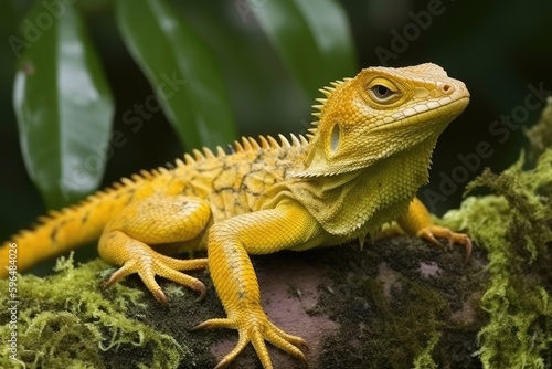 Close-Up View of a Lizard Perched on a Tree Branch. Generative AI © 2rogan