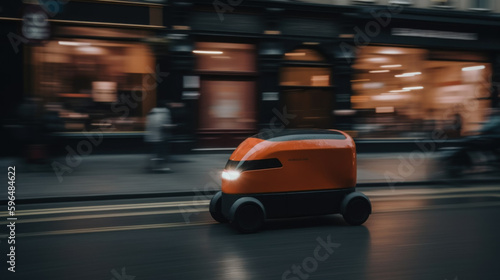 High-speed delivery robot on the street, motion blur, created with generative AI technology © Neuroshock