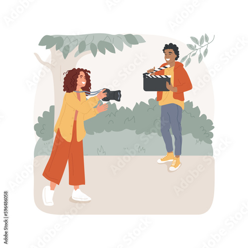 Video making isolated cartoon vector illustration. Teenage girl holding camera for video making and smiling, modern teens hobby, learning new skills, leisure time with benefit vector cartoon.