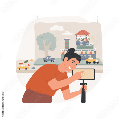 Animation isolated cartoon vector illustration. Stop motion animation production process, filming with smartphone, teenagers hobby, boy learning new skills, making cartoon vector cartoon.