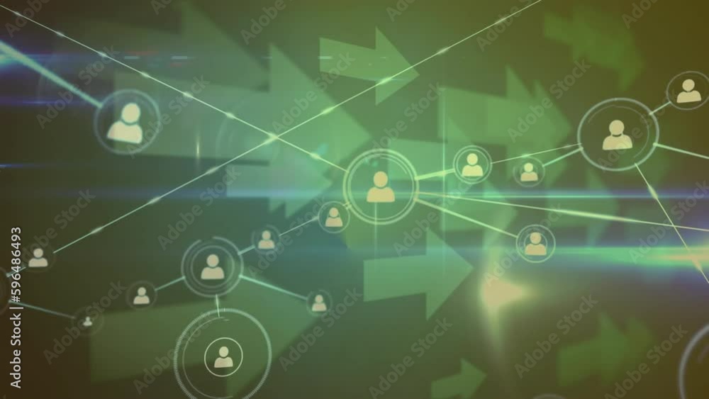 Animation of network of connections with icons over arrows Animation of network of connections with icons over arrows