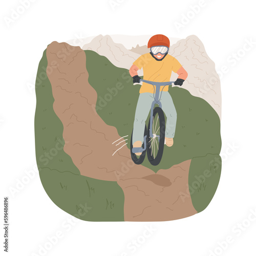 Downhill mountain biking isolated cartoon vector illustration. Young teenager in helmet making jump on a bike, extreme sport on downhill mountain, teens active lifestyle vector cartoon.