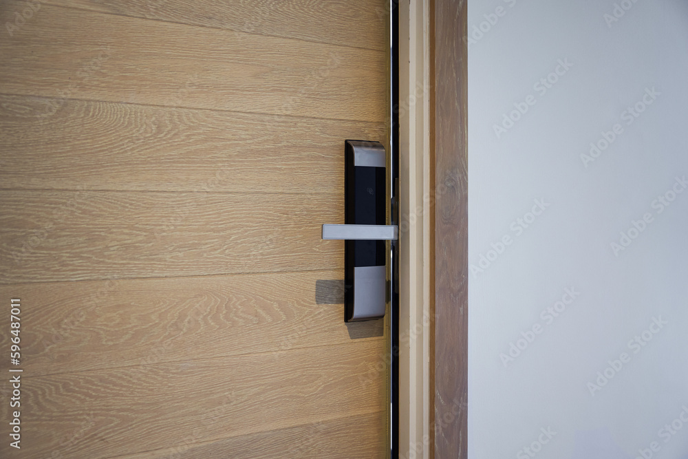 Electric door locking on wooden door. Electric door locking on wooden door.