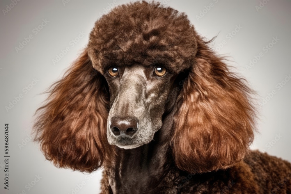 poodle wearing a hat with its head tilted to the side. Generative AI poodle wearing a hat with its head tilted to the side. Generative AI
