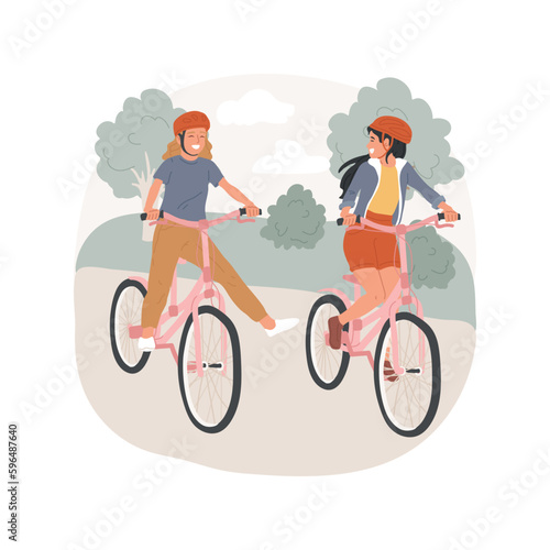 City bike isolated cartoon vector illustration. Girls riding bike in park, hanging out with teens outdoor, cycling leisure time, friends communication, urban people lifestyle vector cartoon.