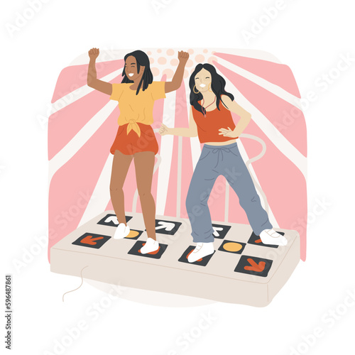 Dance machine isolated cartoon vector illustration. Dancing game, teens hanging out, leisure time, socialization, happy diverse people use disco machine, having fun vector cartoon.