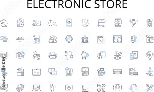 Electronic store line icons collection. Fashion, Style, Clothing, Dress, Suit, Garment, Outfit vector and linear illustration. Apparel,Wardrobe,Tuxedo outline signs set Generative AI