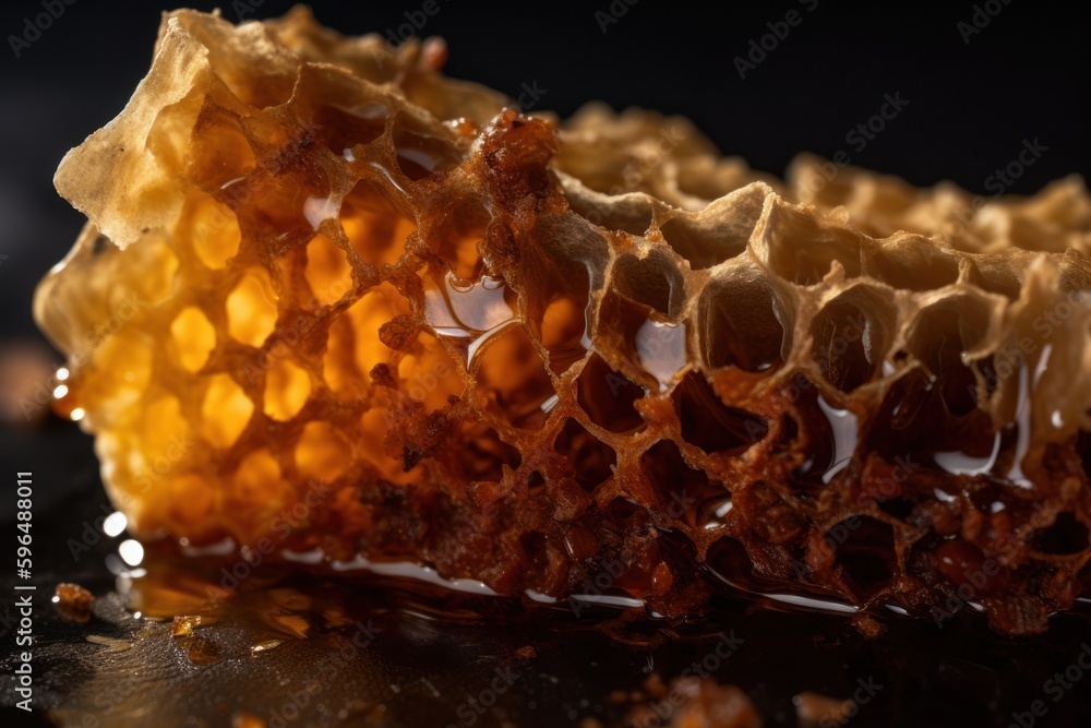 Stunning closeup of a with golden honey dripping, highlighting its deliciousness and