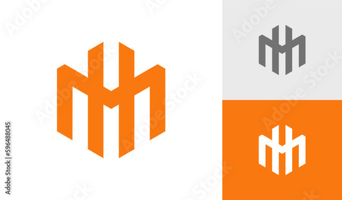 Letter MH or HM hexagon logo design