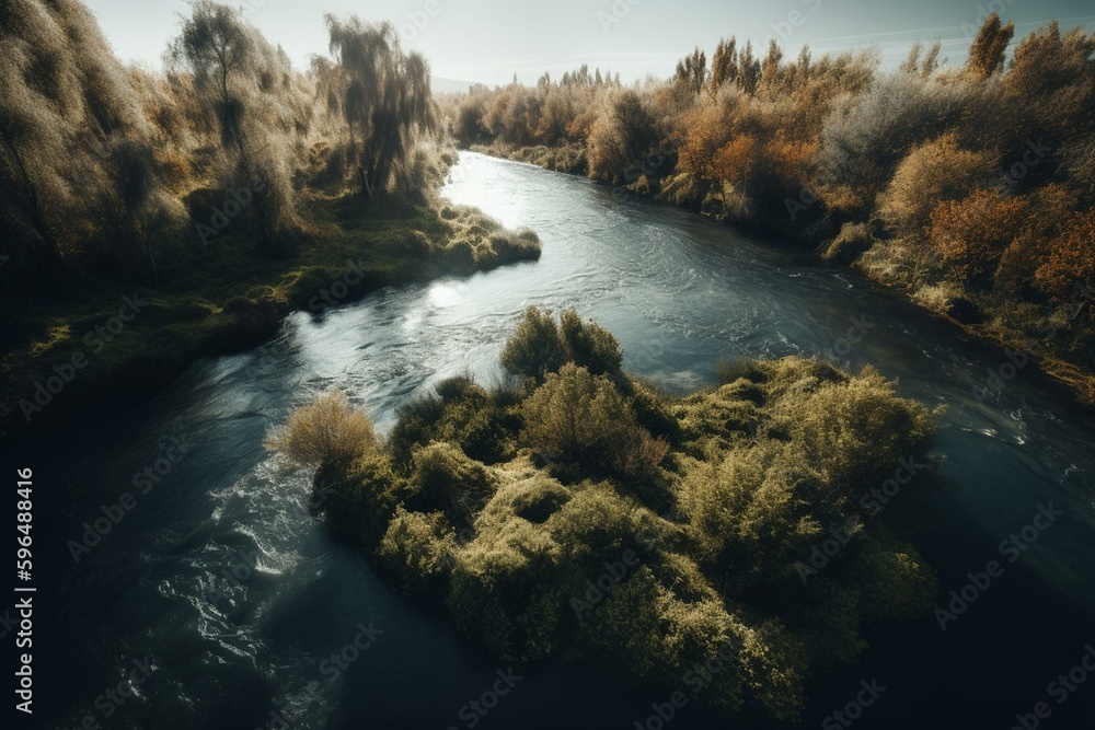 Bend in river in a state. Generative AI Bend in river in a state. Generative AI