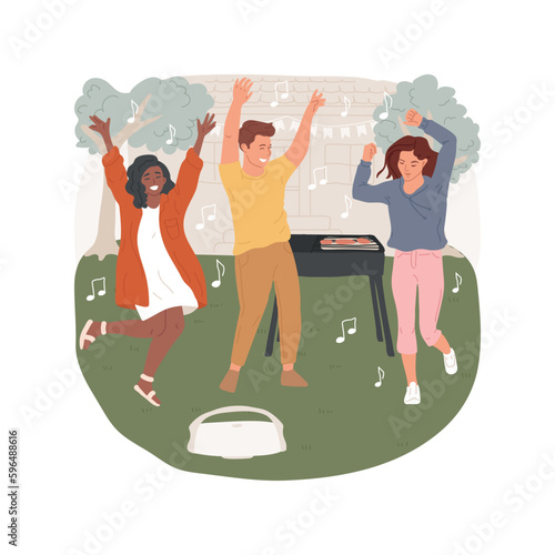 Backyard BBQ party isolated cartoon vector illustration. Teenage friends having bbq, birthday celebration on backyard, diverse young people, summer party, teens grilling meat vector cartoon.