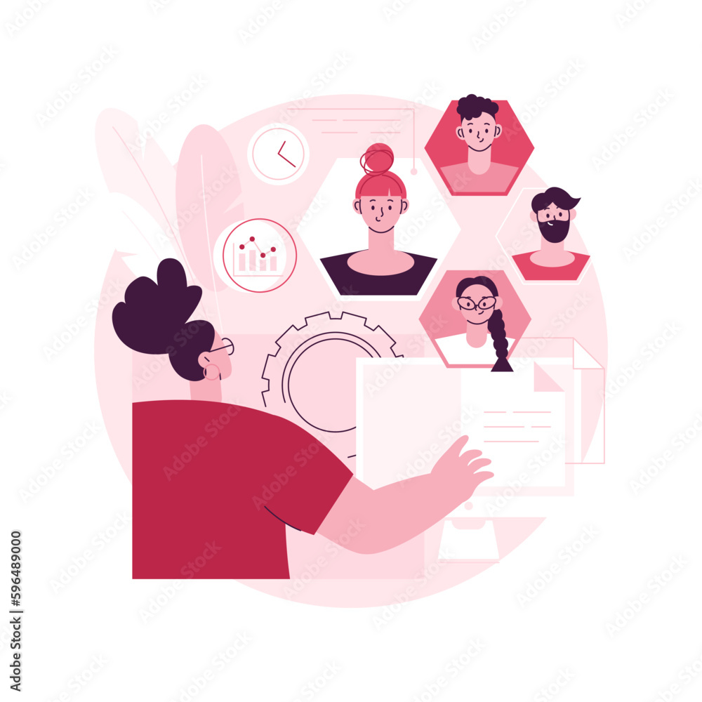 HR software abstract concept vector illustration. HR management software, human resources technology, employee effectivity control, working time tracker, payroll system solution abstract metaphor. HR software abstract concept vector illustration. HR management software, human resources technology, employee effectivity control, working time tracker, payroll system solution abstract metaphor.