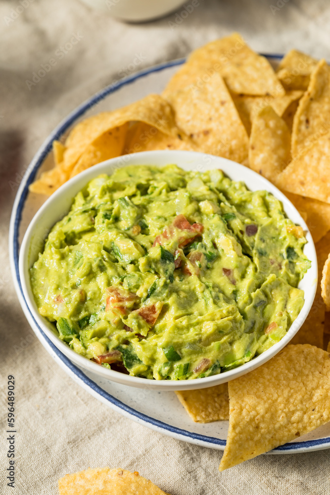 Homemade Avocado Guacamole and Tortilla Chips