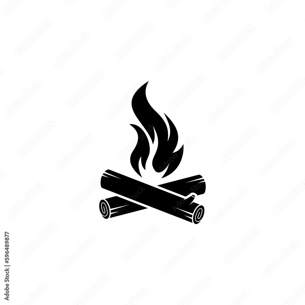 flat campfire symbol illustration, bonfire black filled icon vector - obrazy, fototapety, plakaty 