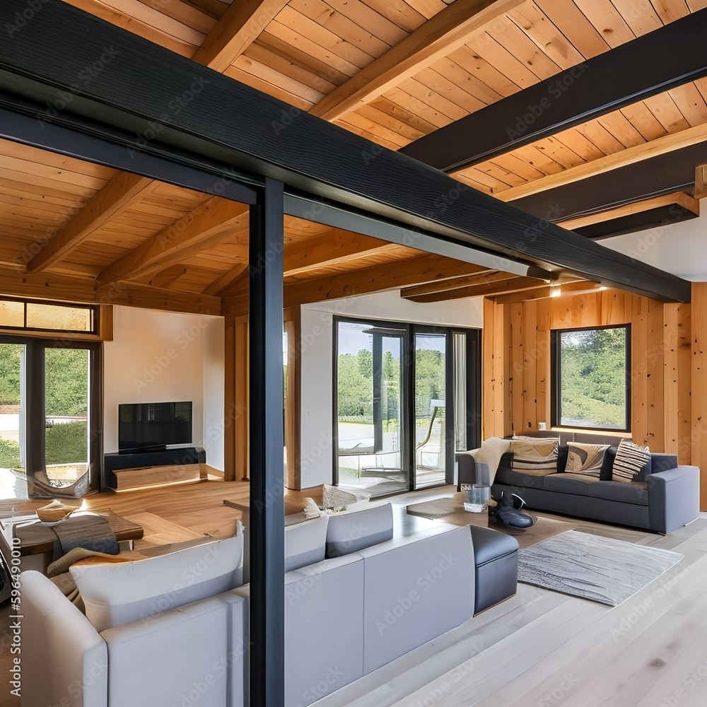 6 A Post-and-Beam-style house with exposed structural elements and a rustic feel3, Generative AI 6 A Post-and-Beam-style house with exposed structural elements and a rustic feel3, Generative AI