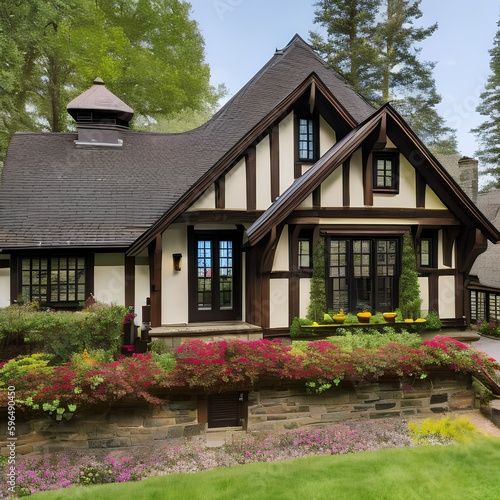 20 A Tudor Revival-style cottage with a steeply pitched roof, half-timbering, and a cozy feel5, Generative AI
