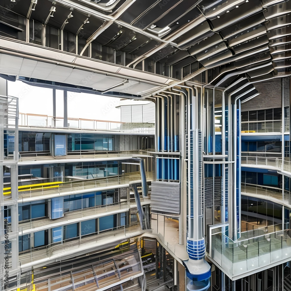 Fototapeta premium 13 A High-Tech-style building with exposed mechanical systems and a futuristic look5, Generative AI