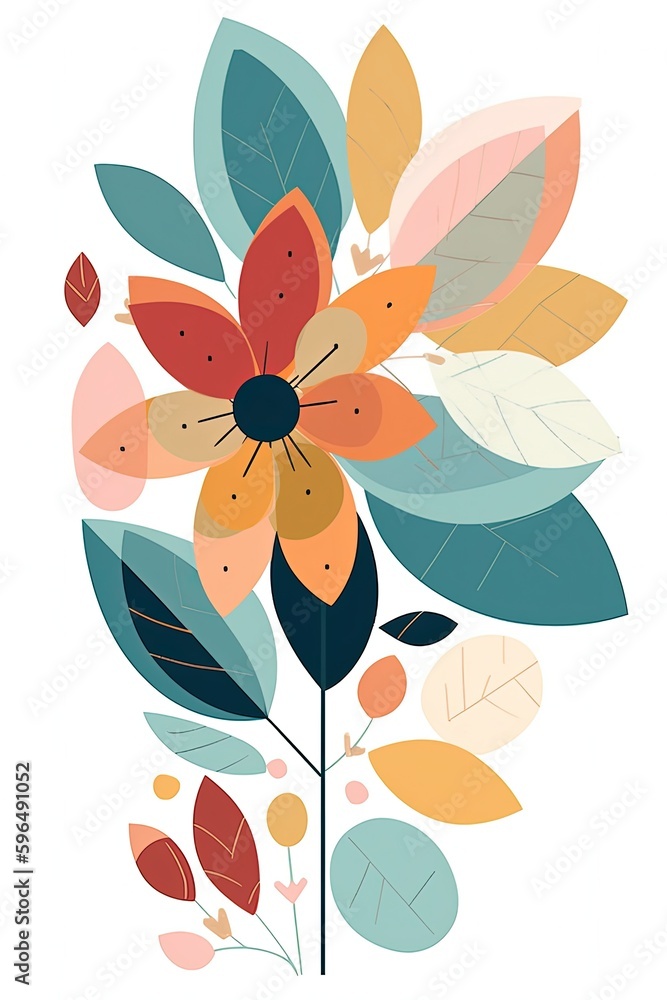 Modern, pastel warm colors, simple flat flower drawing vector style illustration made with Generative AI Modern, pastel warm colors, simple flat flower drawing vector style illustration made with Generative AI