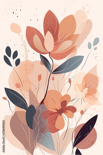 Modern, pastel warm colors, simple flat flower drawing vector style illustration made with Generative AI