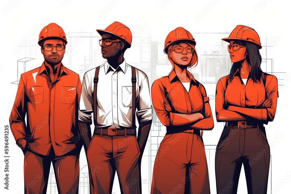 Team of professional male and female engineers, digital illustration. Generative AI Team of professional male and female engineers, digital illustration. Generative AI