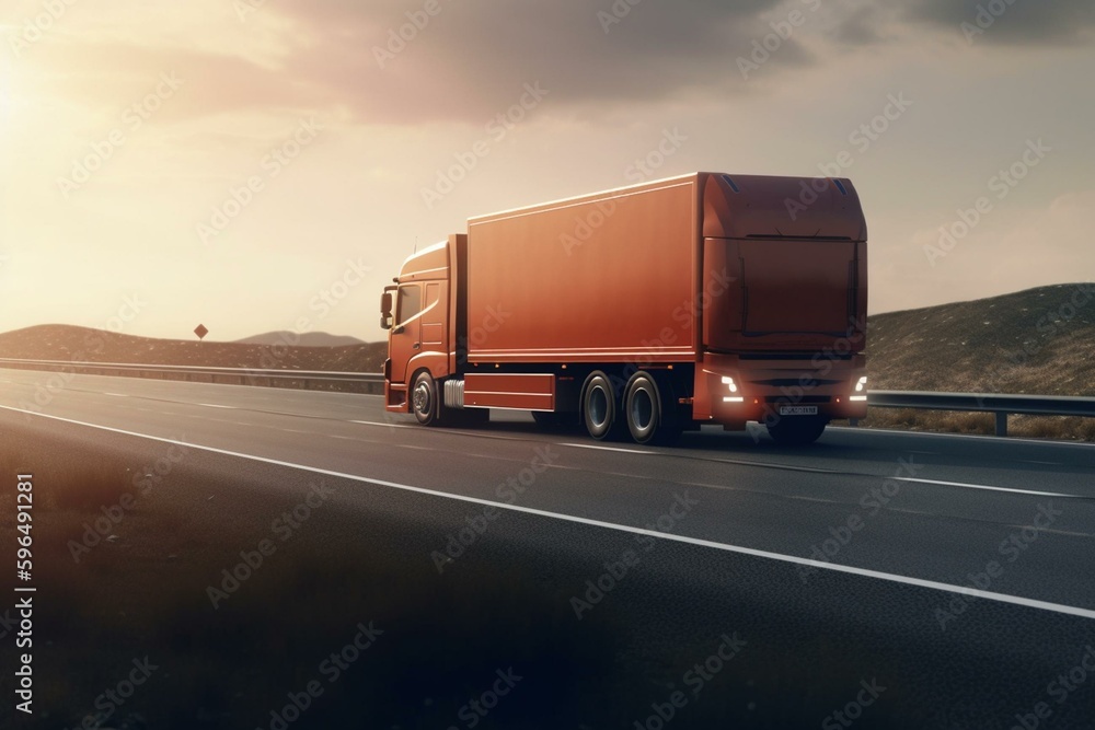 Delivery truck on highway, logistics concept. 3D render. Generative AI