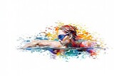 Watercolor illustration of professional swimmer over white background. Generative AI illustration