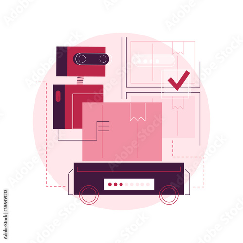 Warehouse robotization abstract concept vector illustration. Warehouse robotics engineering, self-driving forklifts, automatic mobile robot, goods storage, sorting parcels abstract metaphor.