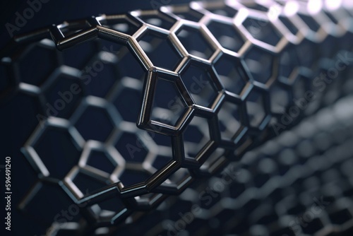 3D hexagonal carbon tube - graphene atomic & molecular structure. Generative AI photo