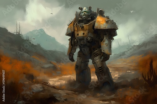 Armor model standing amidst the landscape -- Generative AI