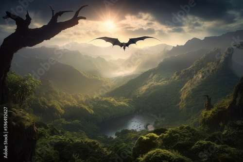 Canvas Print Majestic dinosaur in a fantasy landscape