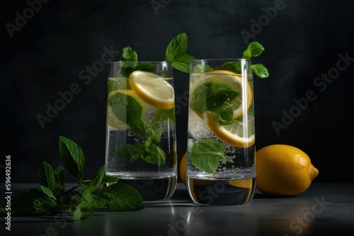 Summer healthy lemonade, cocktails of citrus infused water or mojitos. AI generated, human enhanced