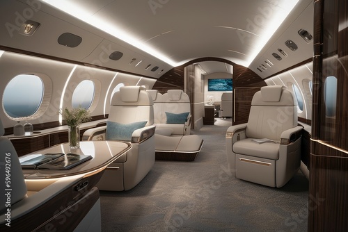 Luxury interior in the modern business jet. Travel concept. AI generated, human enhanced © top images