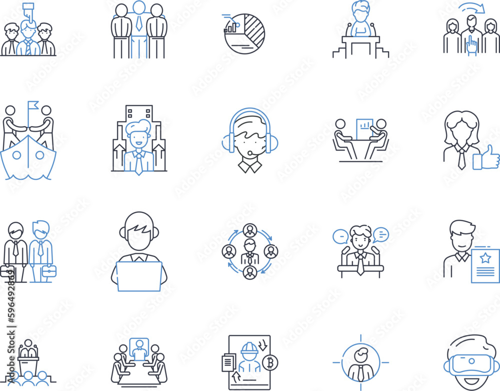 Administrative work line icons collection. Organization, Scheduling, Multitasking, Communication, Planning, Filing, Coordination vector and linear illustration. Generative AI