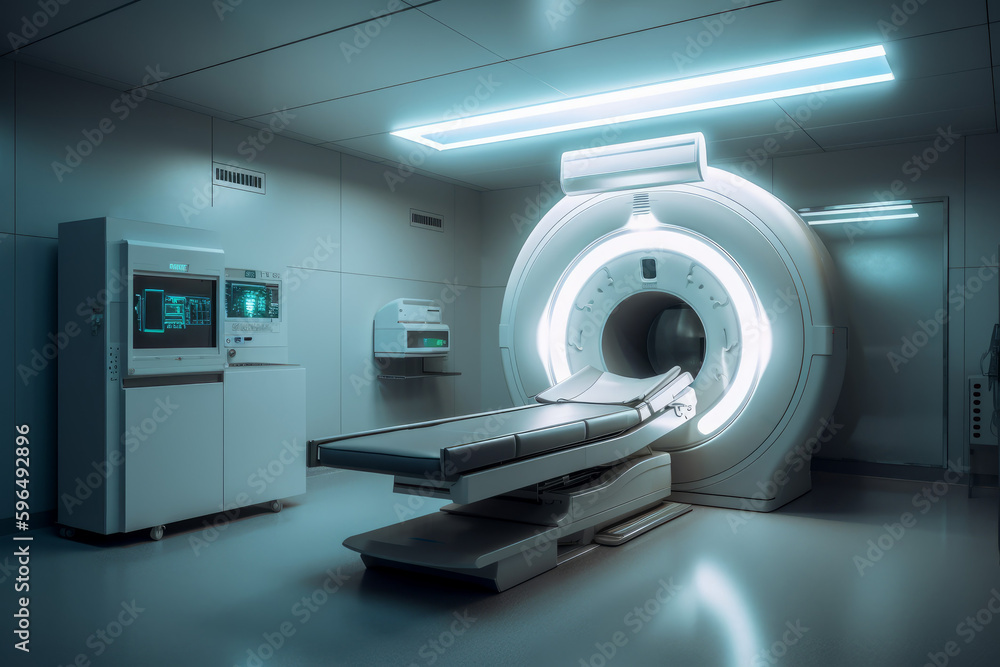 MRI scan machine, future medicine concept. AI generated, human enhanced MRI scan machine, future medicine concept. AI generated, human enhanced