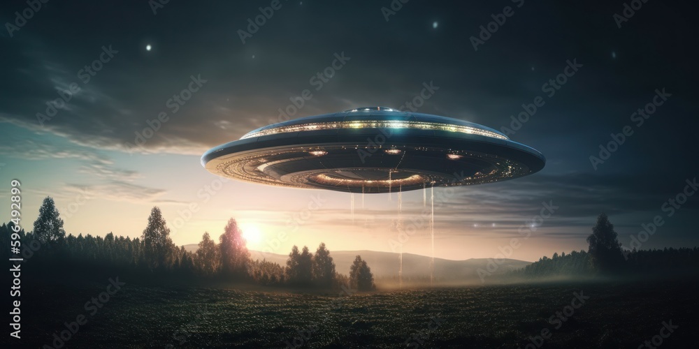 Photorealistic UFO in the sky at night. AI generated, human enhanced Photorealistic UFO in the sky at night. AI generated, human enhanced