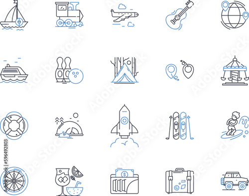 Journey line icons collection. Adventure, Exploration, Discovery, Trek, Odyssey, Pilgrimage, Quest vector and linear illustration. Expedition,Voyage,Excursion outline signs set Generative AI