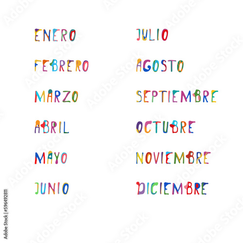 Meses, Español, calendario, 2024, vector illustration
