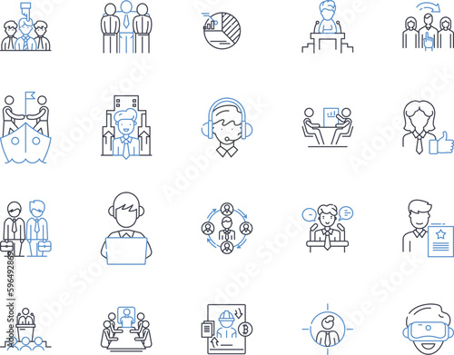 Administrative work line icons collection. Organization, Scheduling, Multitasking, Communication, Planning, Filing, Coordination vector and linear illustration. Generative AI