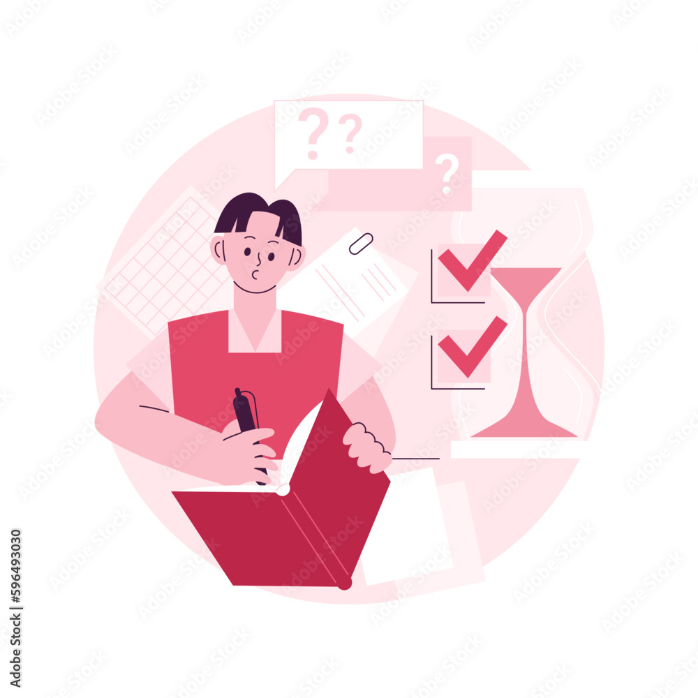 Exams and tests abstract concept vector illustration. Test results, personal exam timetable, stress and anxiety, school classroom, teenage student, writing answers, form sheet abstract metaphor. Exams and tests abstract concept vector illustration. Test results, personal exam timetable, stress and anxiety, school classroom, teenage student, writing answers, form sheet abstract metaphor.