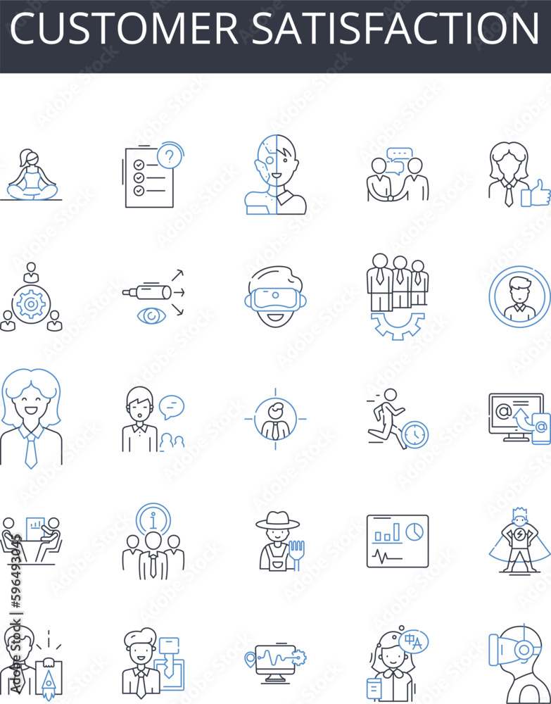 Customer satisfaction line icons collection. Client contentment, Patron pleasure, Shopper cheer, Consumer joy, Audience delight, User gratification, Guest happiness vector and linear Generative AI