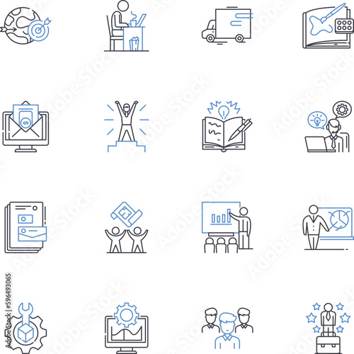 Product launch line icons collection. Launch, Buzz, Event, Unveiling, Release, Premiere, Debut vector and linear illustration. Rollout,Introduction,Announcement outline signs set Generative AI