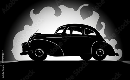 classiv car illustration  black and white  generative ai