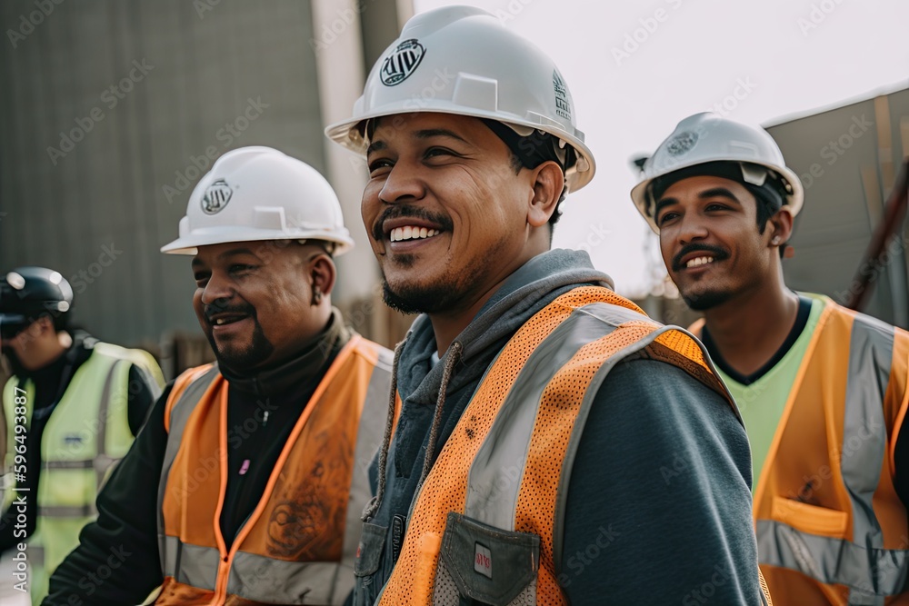 Construction workers taking pride in their work and smiling for the camera. Construction workers taking pride in their work and smiling for the camera.