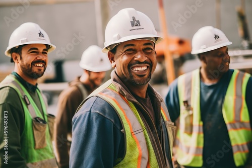 A team of confident and happy construction workers ready to complete a project.