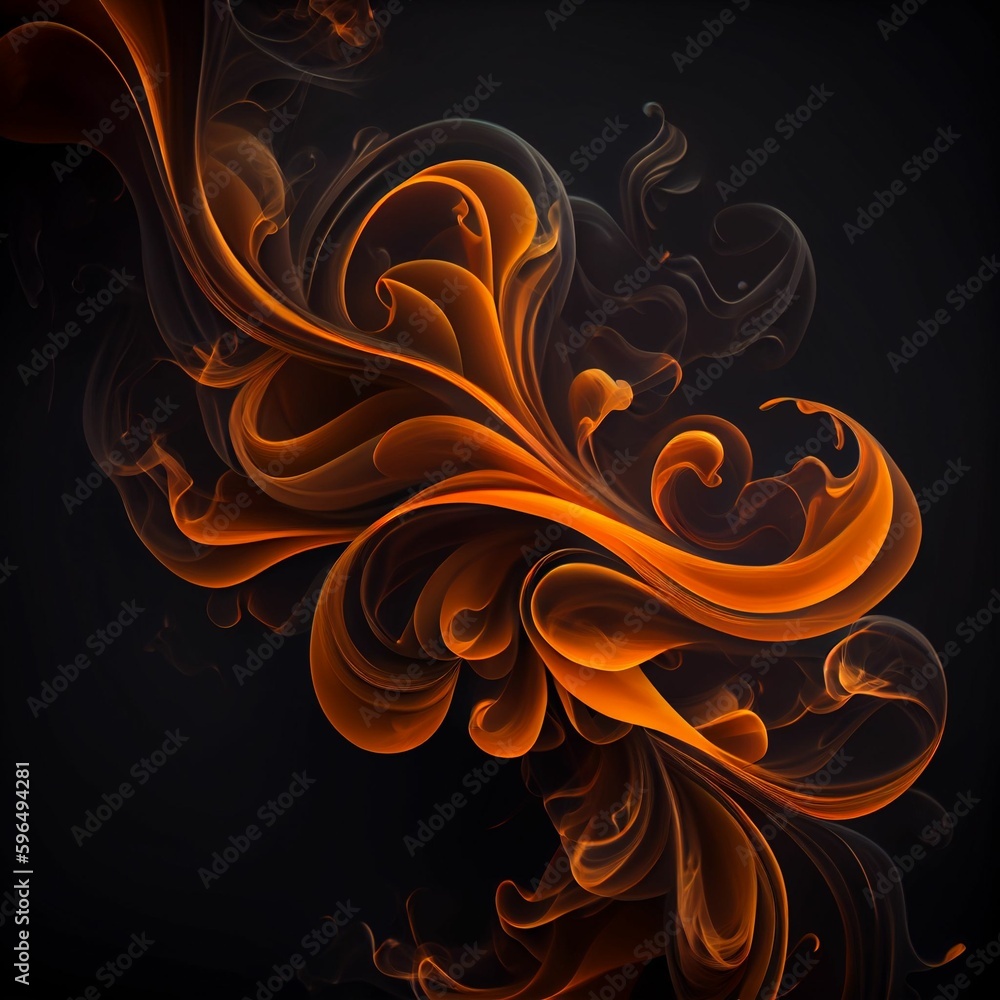 Orange and tosca splash smoke wave on black background. Generative AI. Orange and tosca splash smoke wave on black background. Generative AI.