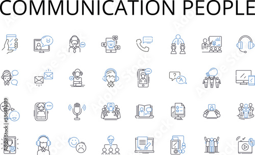 Communication people line icons collection. Correspondence, Conversation, Interaction, Dialogue, Exchange, Discourse, Collaboration vector and linear illustration. Generative AI